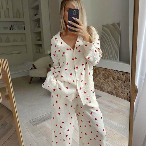 Long sleeved long pants pajamas two-piece set for home wear