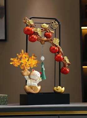 创意和高端一切顺利柿子钱树装饰品新中国风入口客厅茶室桌面装饰