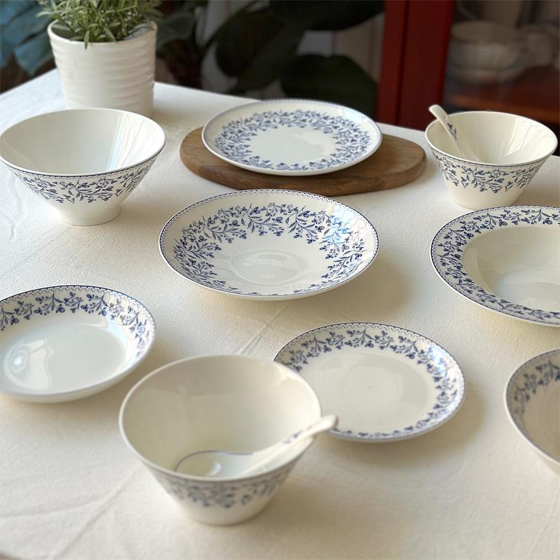 釉下彩繁枝骨瓷盘碗深汤盘菜盘甜品盘斗笠碗米饭碗餐具套装