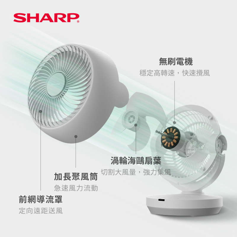 SHARP空气循环扇电风扇风扇家用小型桌面台式涡轮遥控负离子便携