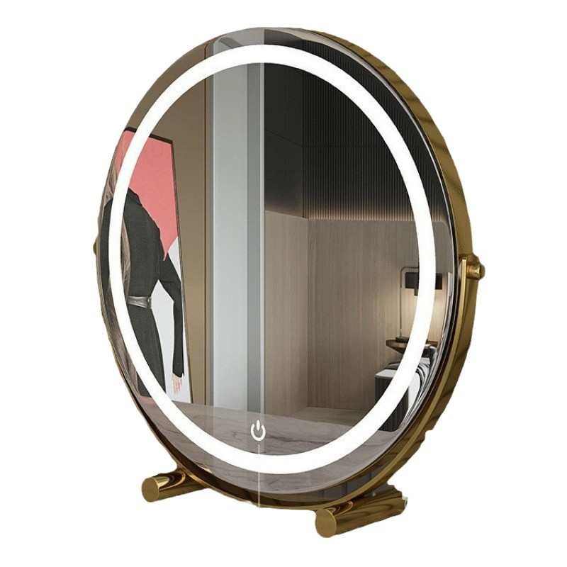 家用梳妆台镜子可360度旋转台式化妆镜带补光灯宿舍轻奢led梳妆镜