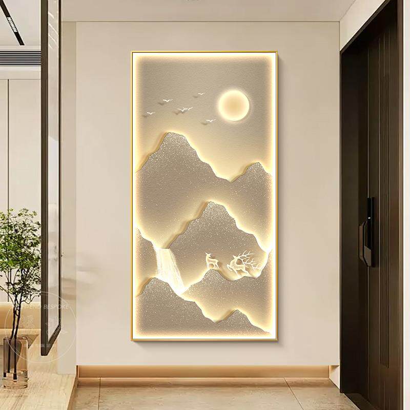 网红福鱼水入饰户玄关装画禄现代轻奢走廊画过气道挂高档大发光山