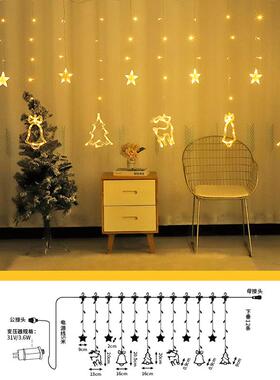 亚马逊31V圣诞装饰灯8功能插电圣诞图案窗帘灯节日装饰圣诞窗帘灯
