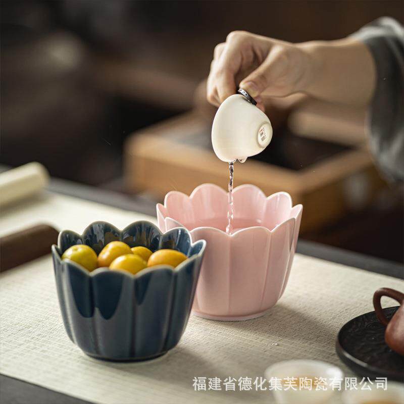 莲花建水陶瓷茶洗茶壶盖碗茶渣桶中式复古水果盘废水茶缸小号水盂
