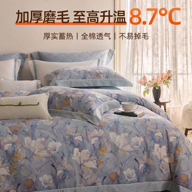 家纺双面磨毛四件套纯棉保暖套件床品秋冬季床单被套被单