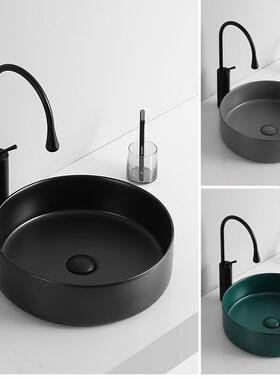 极简灰色台上盆圆形小尺寸家用陶瓷迷你洗手盆洗脸盆黑色30cm40cm