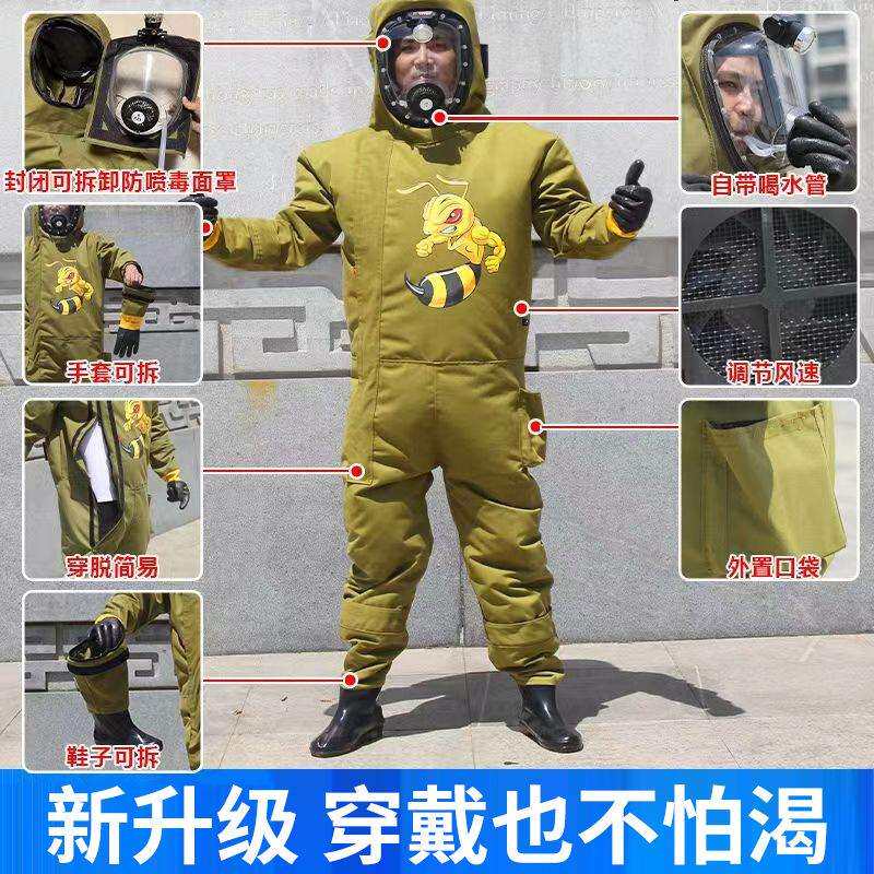 充气帆布马蜂服全身连体防蜂服爬树耐磨抓胡蜂防护服带风扇现货