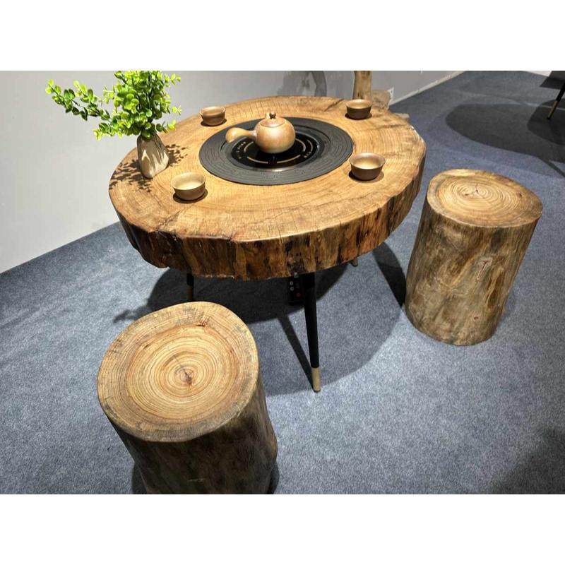 侘寂风香樟木碳火围炉煮茶桌小阳台茶台榻榻米茶几根雕日式围炉茶