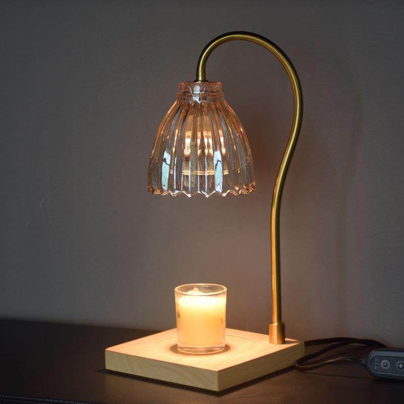 美式香熏灯融蜡灯玻璃琥珀实木铜色书房卧室跨境定时调光装饰台灯