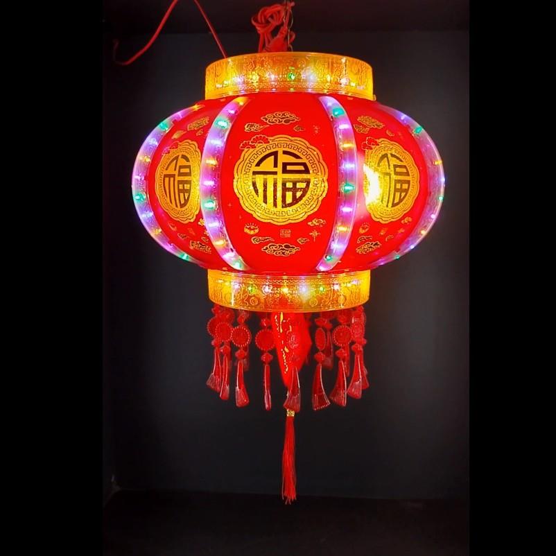 2024新款新年挂饰七彩走马电动旋转水晶LED大门阳台装饰灯笼