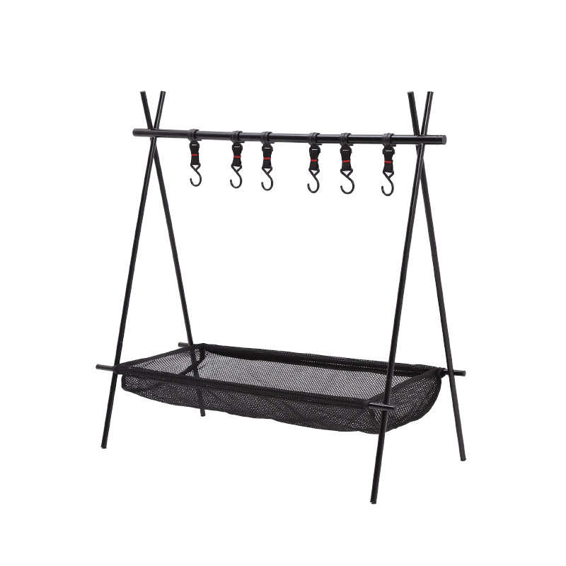 新款户外野营置物架 便携式露营挂物架 野炊收纳架带网兜厂家批发