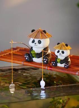 生态古法鱼缸边草缸乌龟缸熊猫钓鱼装饰摆件中式假山流水鱼池造景