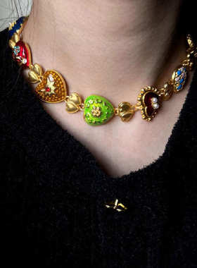 复古文艺爱心雕花浮雕项链简约高级感宫廷风花朵桃心轻奢锁骨链女