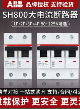 ABB导轨式大电流微型断路器SH802/803/804空气开关2P3P4P100A125A
