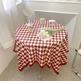 ins复古怀旧棋盘格桌布长方形圆桌餐桌，条纹格子茶几布课桌(布课桌)垫台布