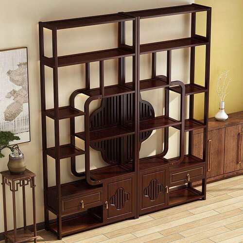 新中式博古架实木中式茶室装饰品置物架多宝阁摆件现代简约展示柜