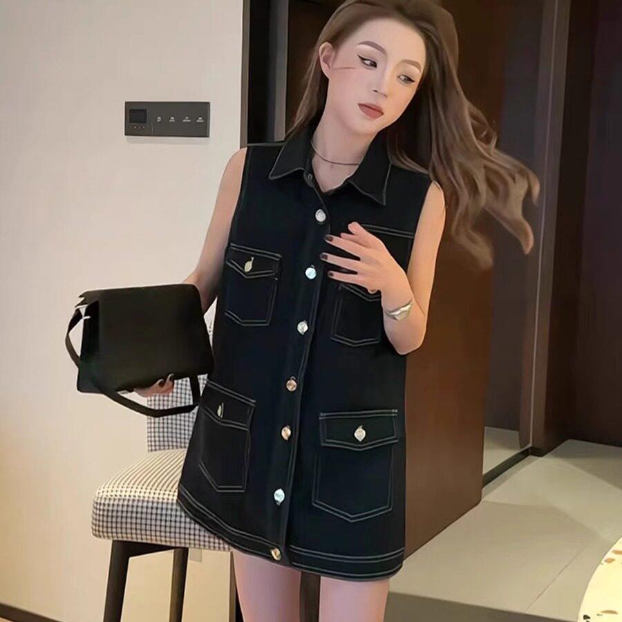 欧洲站小香风无袖牛仔连衣裙女2026年夏季新款宽松小个子背心短裙