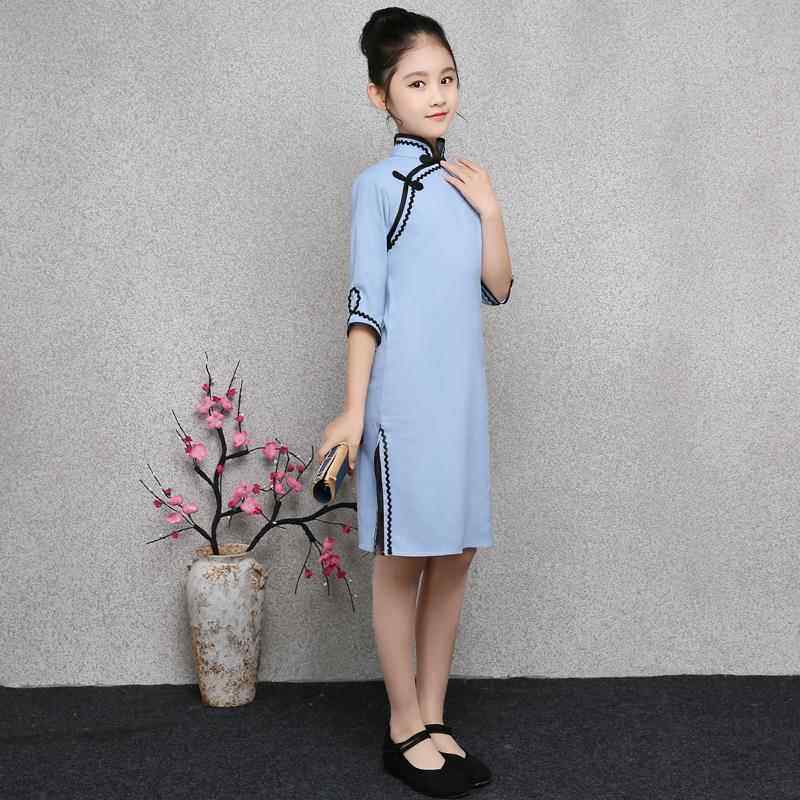 高档儿童生唐装中出国风女童改良旗袍古筝演棉服宝宝麻民国风学装