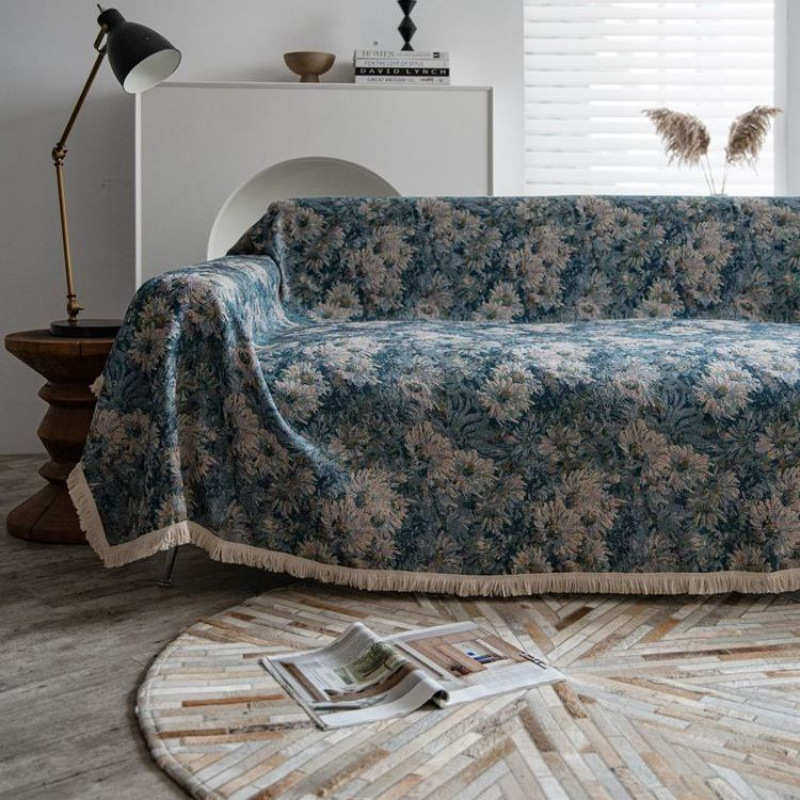 向日葵油画风复古沙发巾防抓单双人沙发布多功能盖布花边