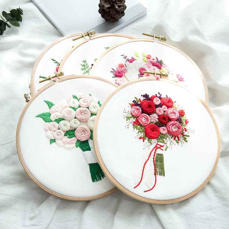 厂家手工刺绣diy材料包套装十字绣花卉立体丝带绣手捧花跨境