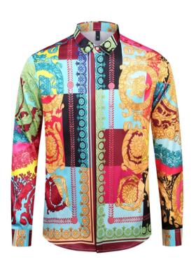 Men's fashion runway geometric pattern printed long slee