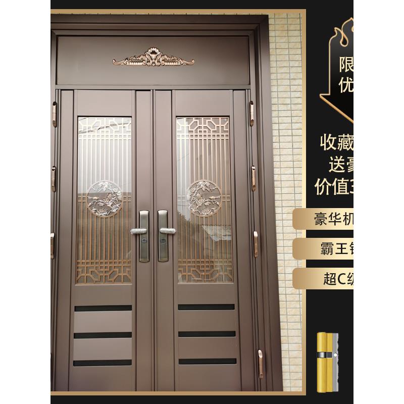 304不锈钢双开门韩式门单开门家用别墅防盗门通风玻璃入户门定制