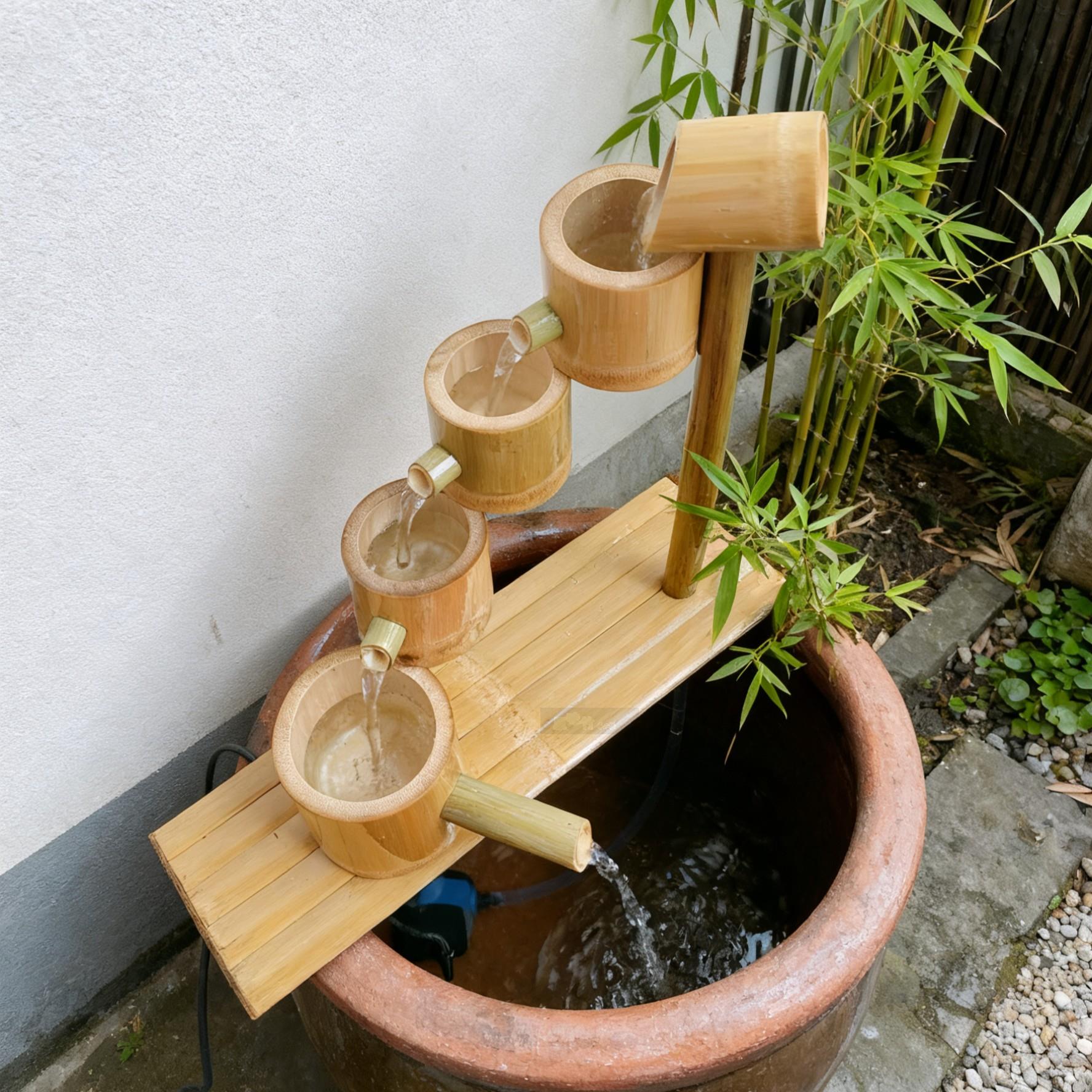 创意竹子流水器鱼缸石槽招财循环水鱼池造景装饰竹筒流水过滤摆件