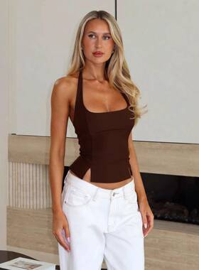 Women Tank Tops Summer Sleeveless Backless Hemline Split