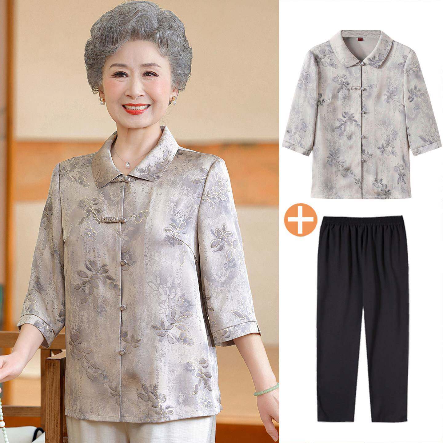 老年人夏装女五分袖衬衫70岁80妈妈太太七分袖衣服奶奶夏季衬衫套