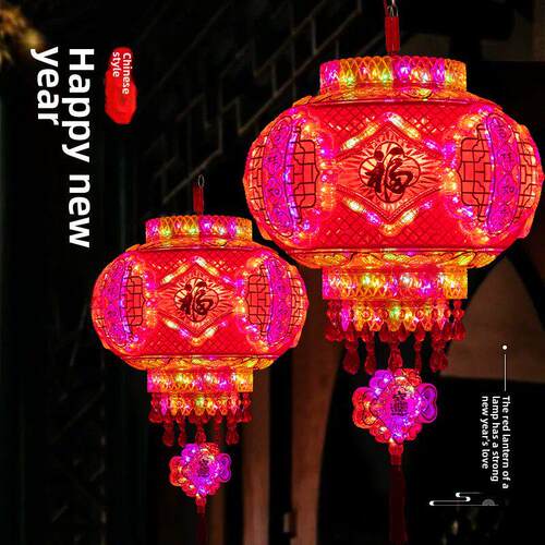 2025新款旋转灯笼大门口一对过年春节七彩福字led走马灯阳台挂饰