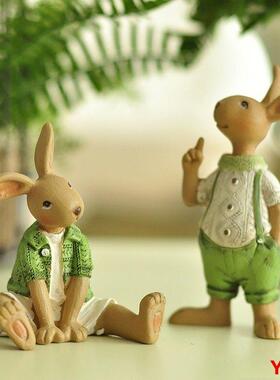 田园风格装饰品创意礼品树脂摆件生日礼物 兔子摆设摆件