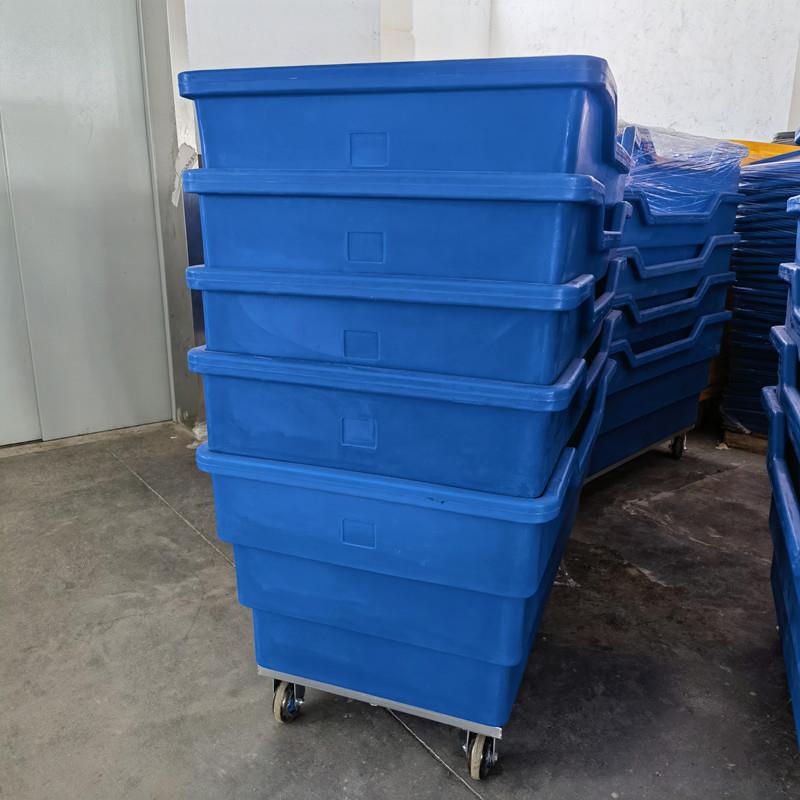 塑料布草车制衣厂洗涤漂染衣物推布车不锈钢底座500L滚塑异形
