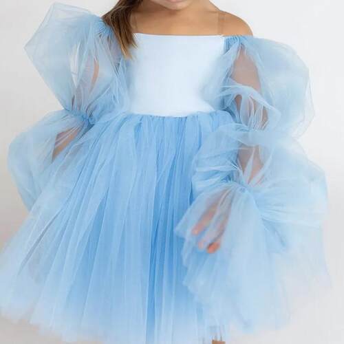 Princess Dress儿童周岁礼服可爱花童婚礼一字肩公主裙网纱蓬蓬裙