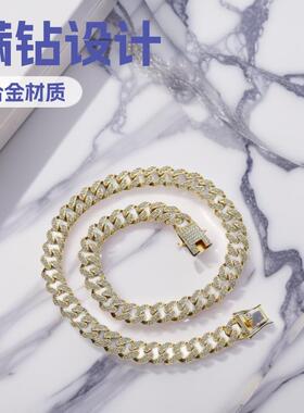 欧美潮人男女士大金链条满钻说唱Hip hop配饰街舞古巴链嘻哈项链