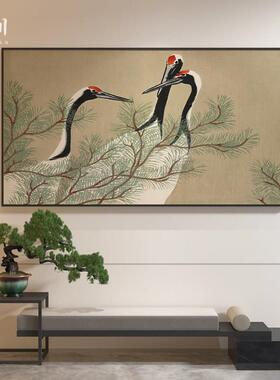 新中式装饰画黄色仙鹤动物禅意客厅书房茶室过道壁画艺术横版挂画