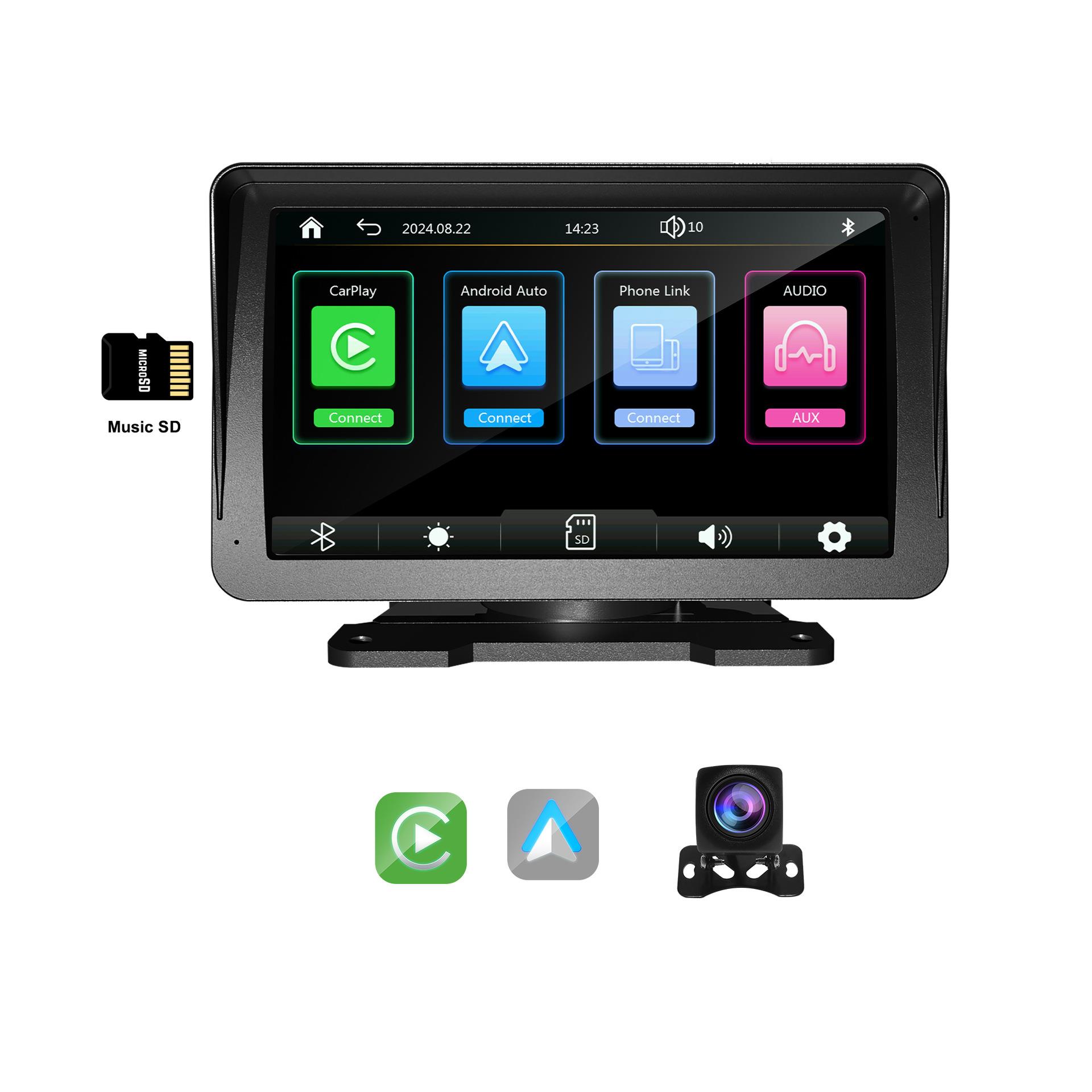 7寸带遮阳罩无线CarplayAndroidauto投屏FMBTAUX导航PND