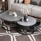 现代简约客厅创意圆形岩板茶几小户型大小套大理石茶几玻璃组合