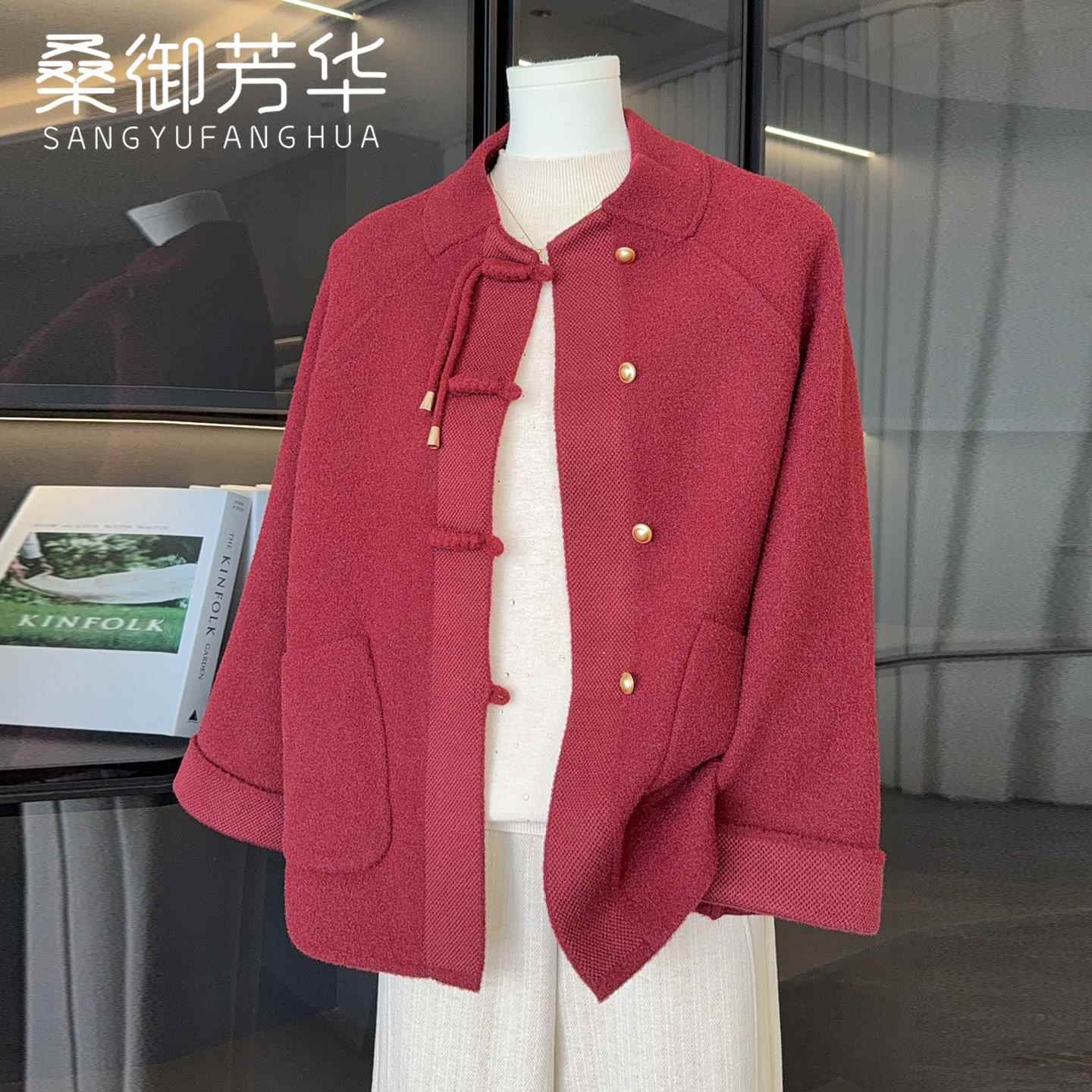 国风妈妈秋冬装外套洋气2025新款中老年人女装红色喜婆婆休闲上衣