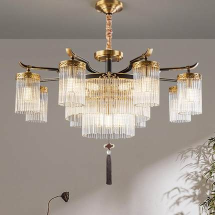 铜tb-68803新中式厅吊灯客灯现代简约中国风餐厅全灯别墅水大气轻