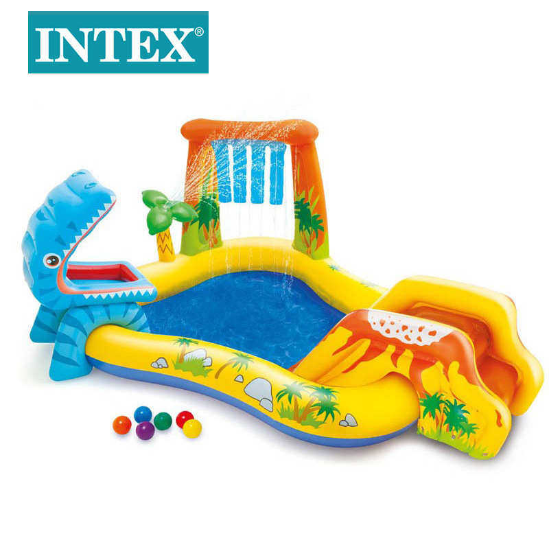 INTEX57444恐龙火山滑梯游泳池充气戏水池宝宝沙地海洋球池批发