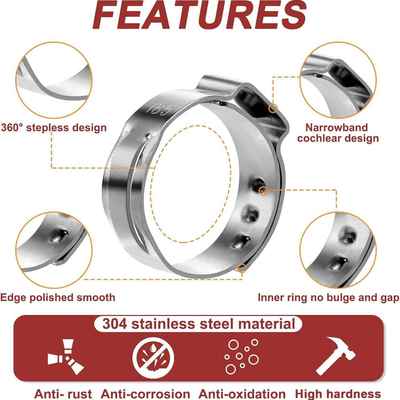 60PCS盒装耳3004不锈钢单无极卡3VWK箍喉箍软管夹5.-33.1mm