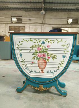 至高美法式复古手绘三斗柜门厅玄关柜元宝柜客厅蓝色储物柜子