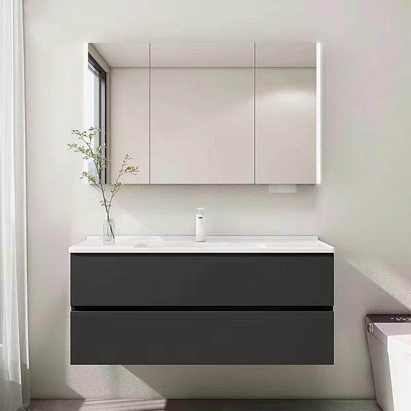 黑色浴室柜陶瓷一体盆简约现代化妆室洗手盆柜组合洗手台洗漱台