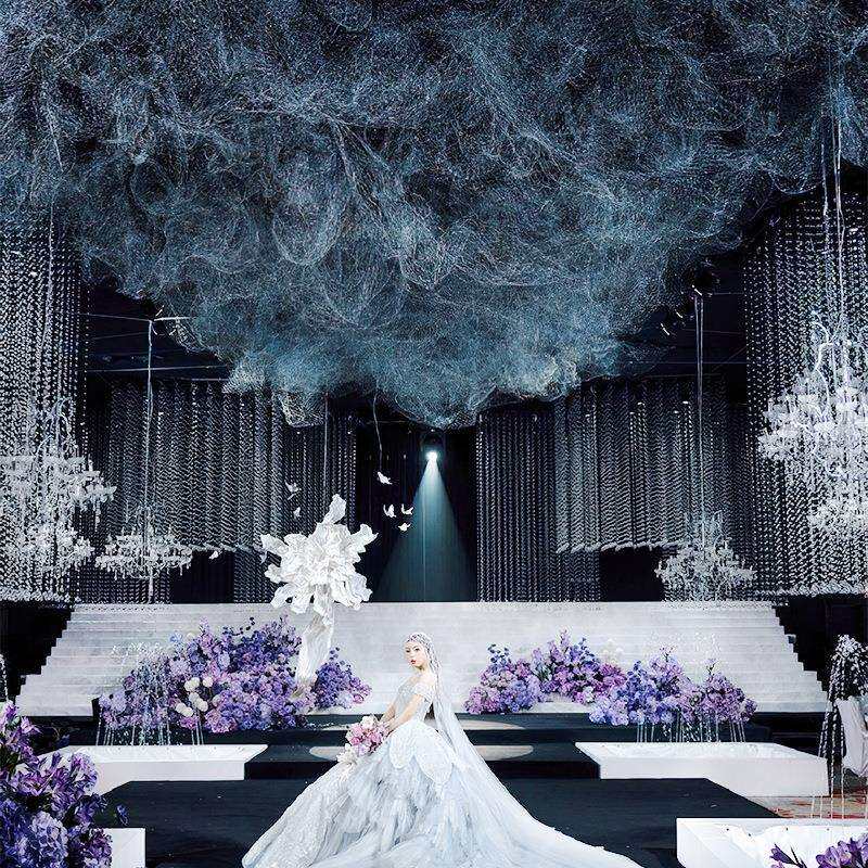 婚庆礼堂装饰水晶大型吊灯婚宴厅吊顶布置婚礼现场软装设计灯具
