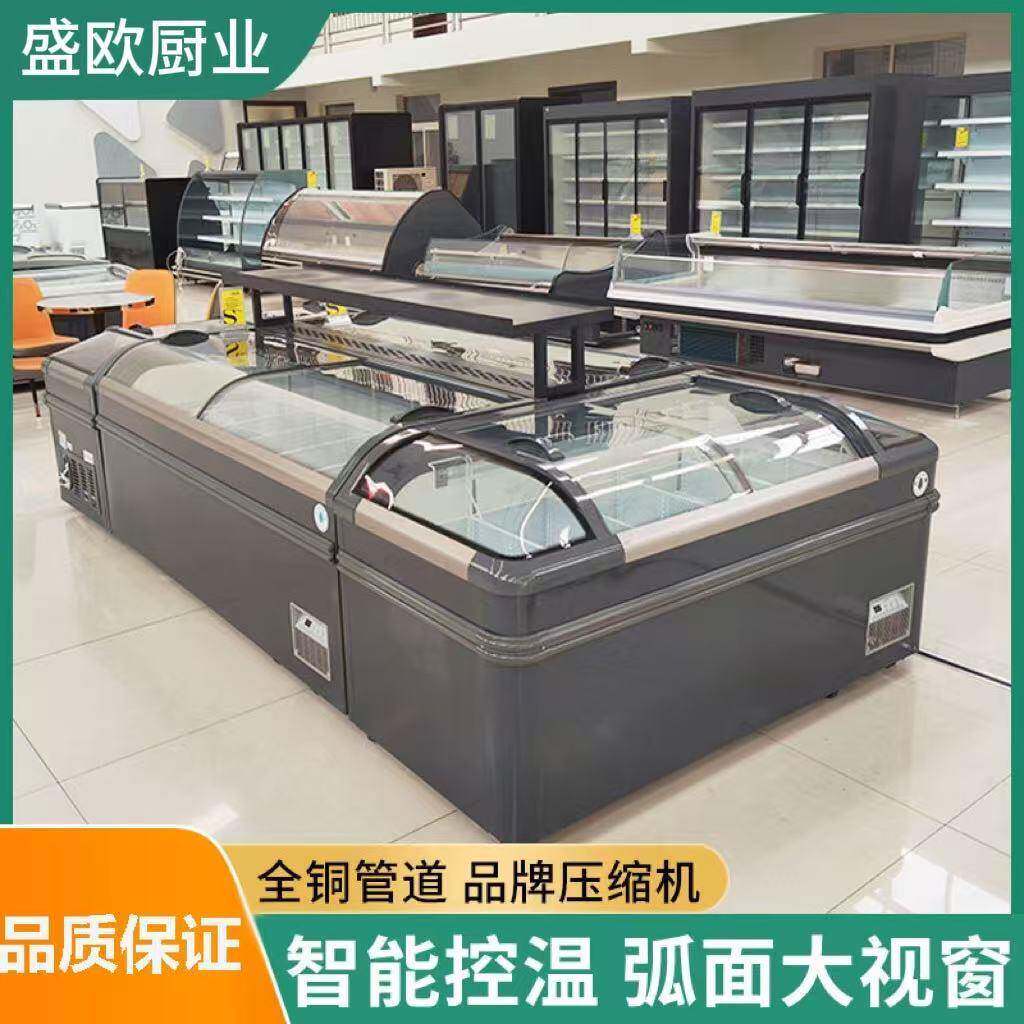 商用卧式冷冻柜大容量超市弧面组合岛柜玻璃门雪糕丸子冰柜