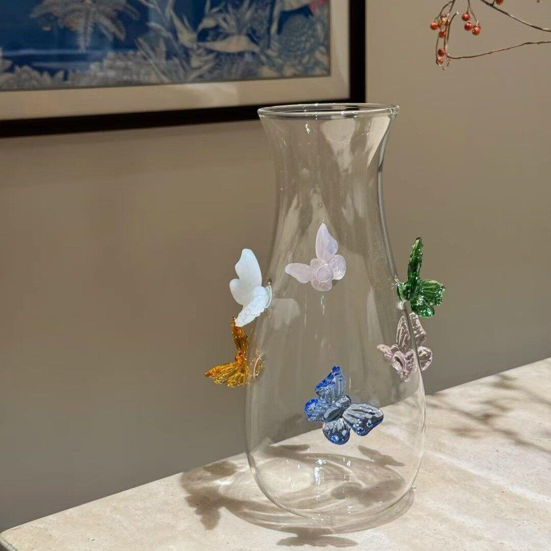立体蝴蝶花瓶高硼硅玻璃插花器家用花瓶小众设计干花水培花瓶