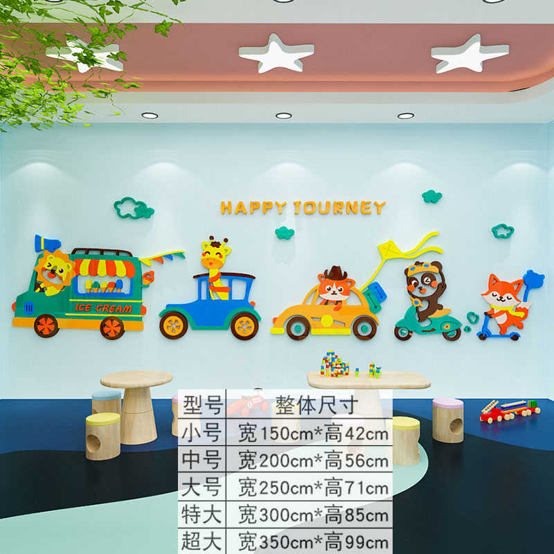 创意卡通动物小火车墙面布置墙贴画3d立体教室走廊楼梯幼儿园装饰图片
