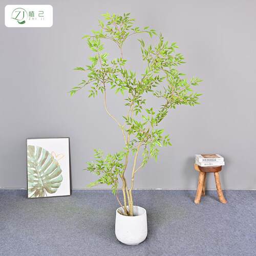 仿真绿迷你南天竹室内商场大RBK型地植植物装饰假树大南天竹十功