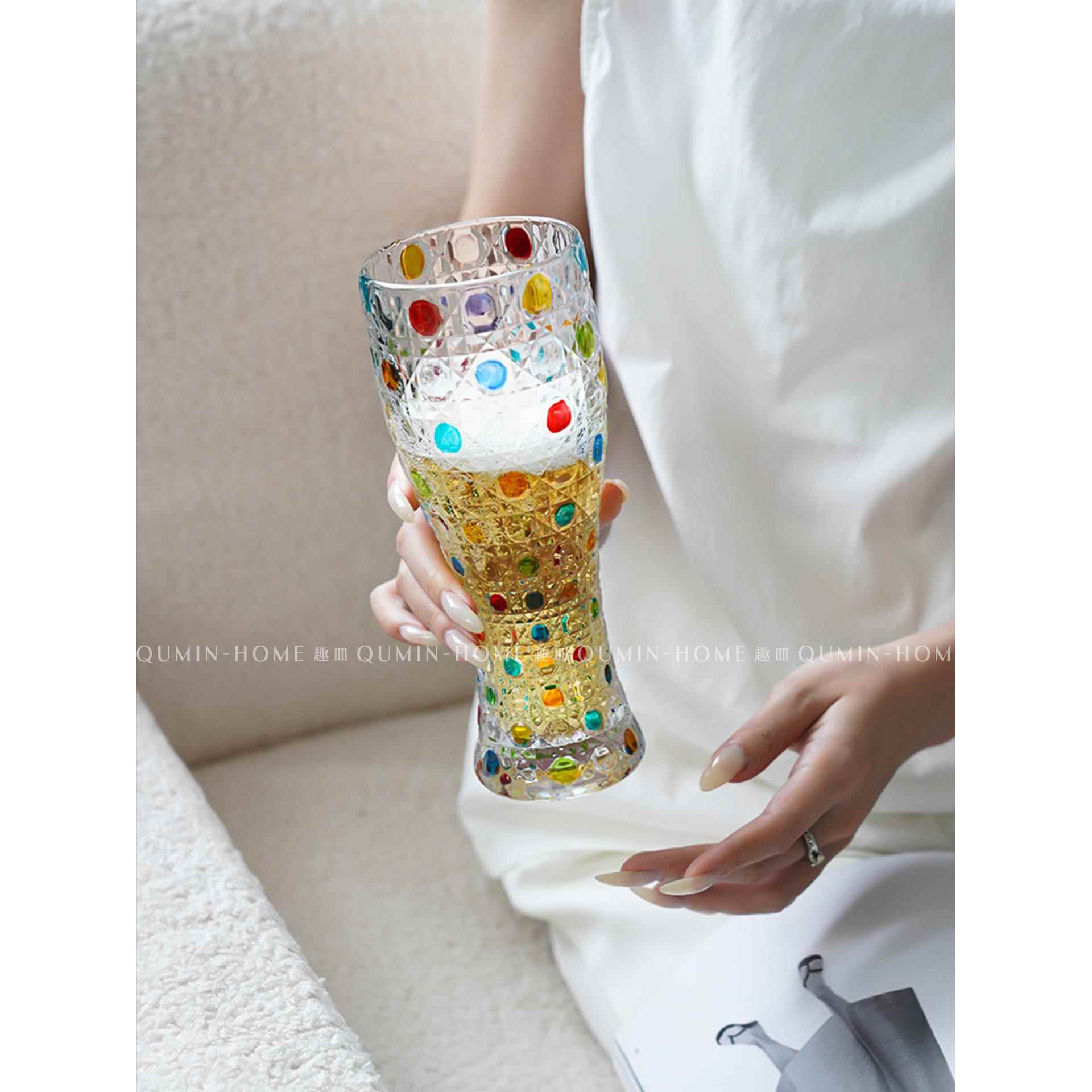 趣店创意欧式玻璃啤酒杯家用高值大容量葡萄酒杯冷饮杯饮水杯