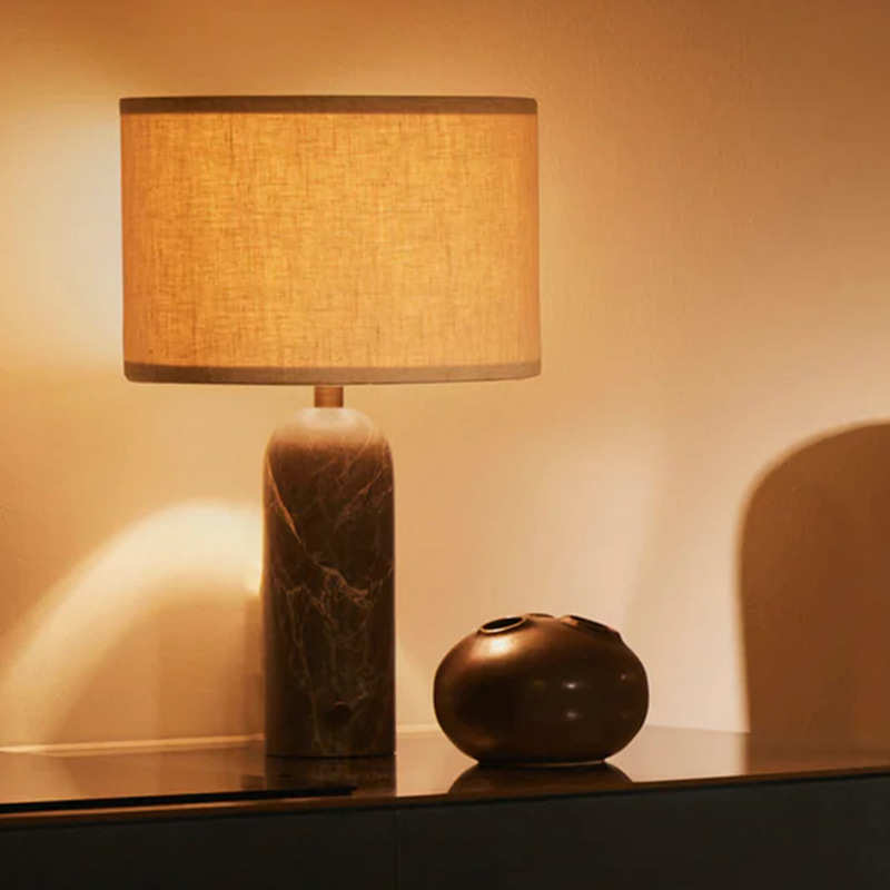 布艺创意台灯北欧简约设计感卧室床头灯大理石石材高级台灯